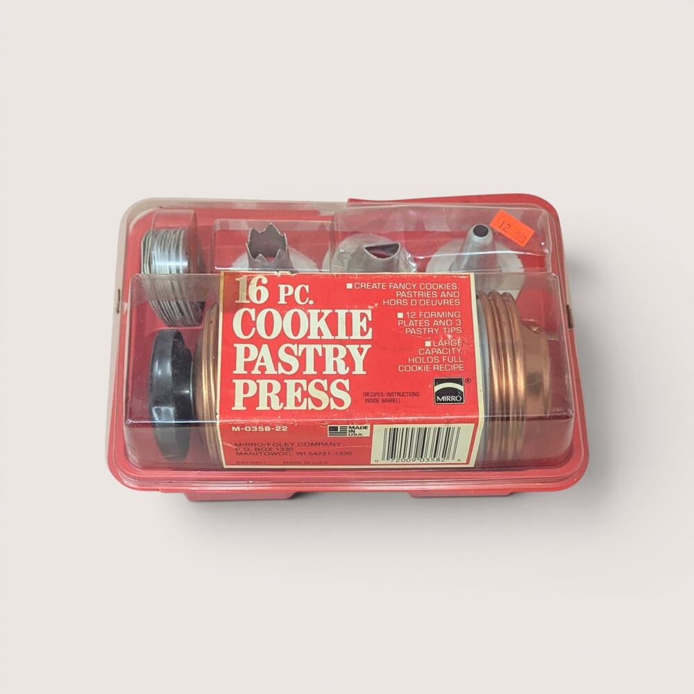 1980s Mirro Aluminum Copper Cookie Pastry Press Set